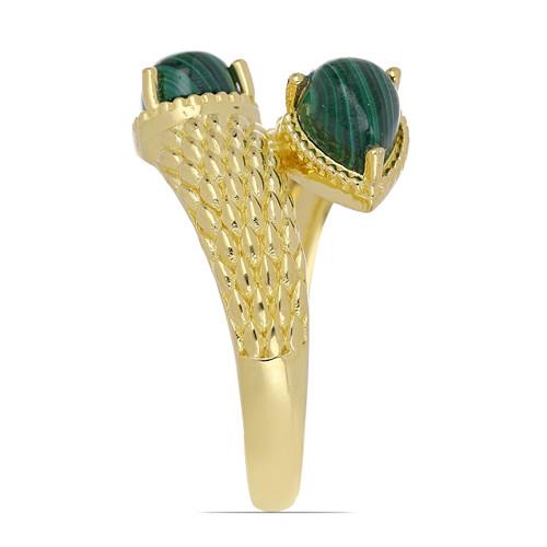 925 SILVER GOLD PLATED NATURAL MALACHITE GEMSTONE RING